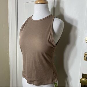 OGL Tan Beige Soft Ribbed Sleeveless Top w/ Removable Padding NWT L